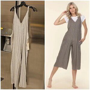 💕FRESH LAUNDRY💕 100% Linen Cropped Wide Leg Jumpsuit Blue White Stripes XL NWT